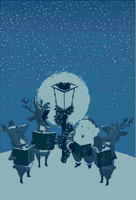 Trzy renifery i Mikołaj śpiewają kolędy